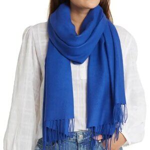 Nordstrom Wool Cashmere Fringe Pashmina Shawl Wrap Scarf Indigo Boho - NWT